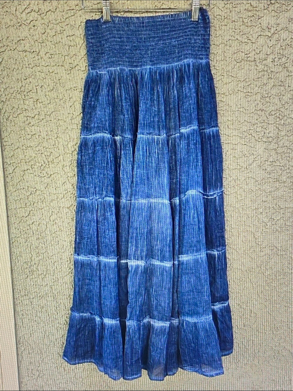 Tiered Smocked Maxi Skirt in Indigo Blue